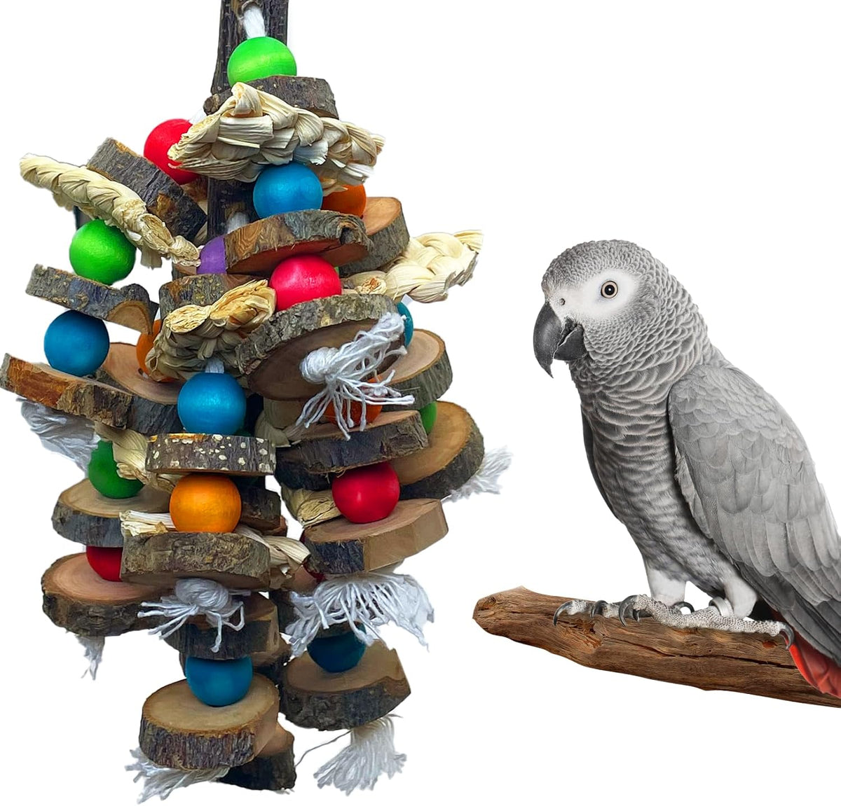 Natural Wood Parrot Chew Toy for Large Birds