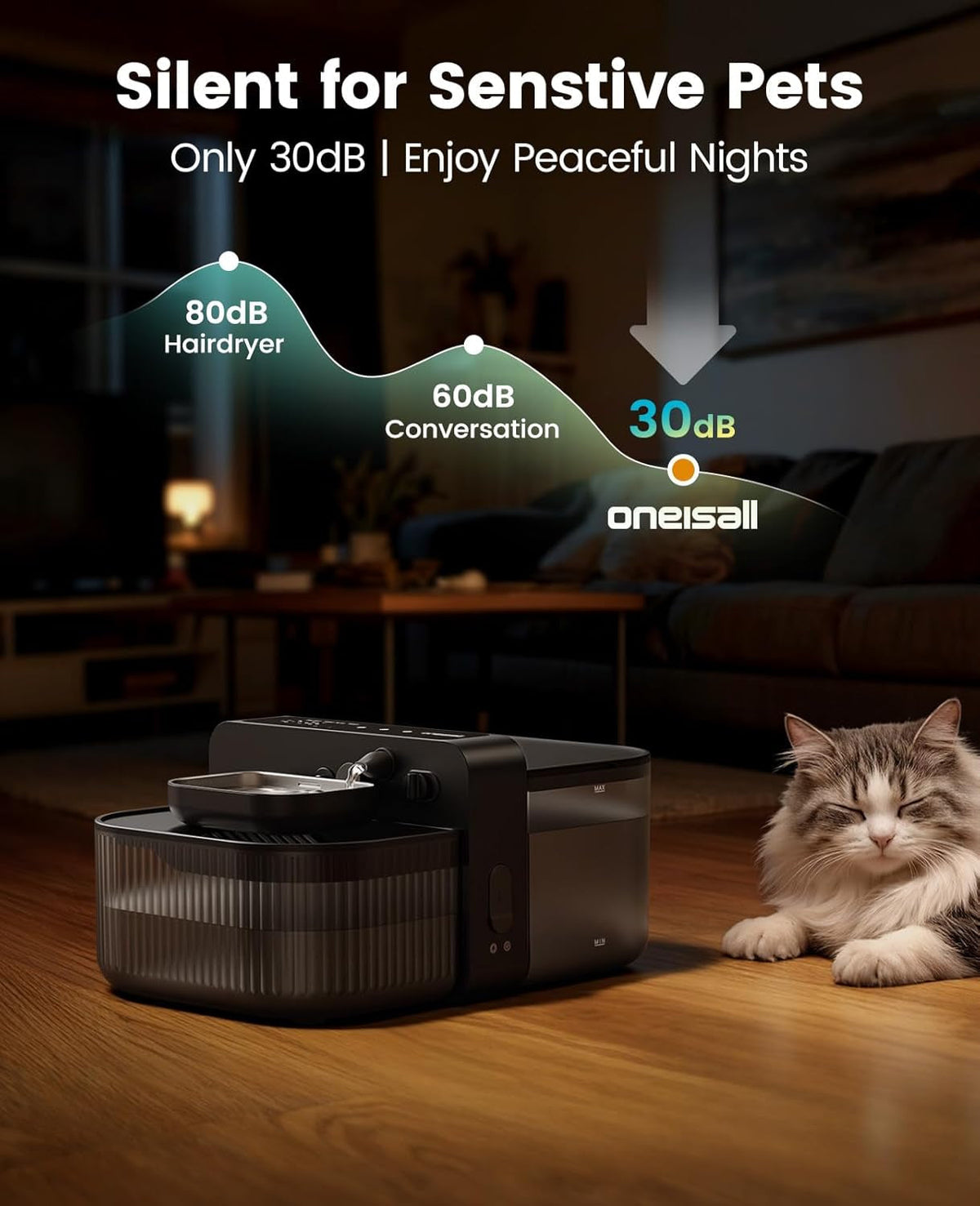 Filterless Wireless Cat Water Fountain, 3.5 L Steel