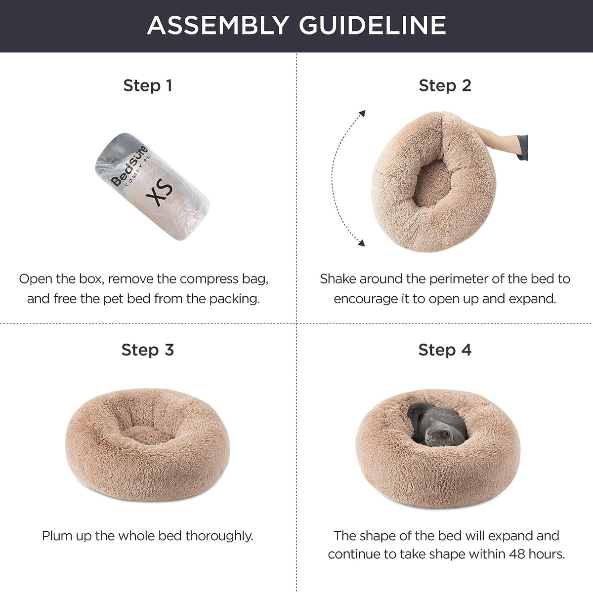 How to unpack and fluff the Bedsure 20-inch calming donut cat bed