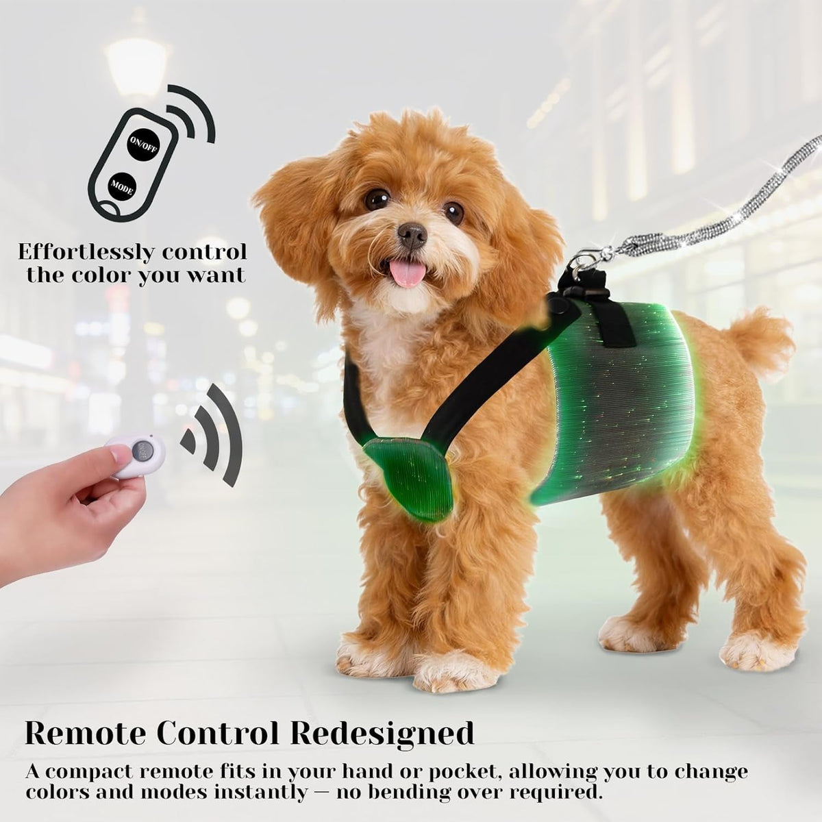 LED Fiber Optic Dog Harness with Remote for Small Pets
