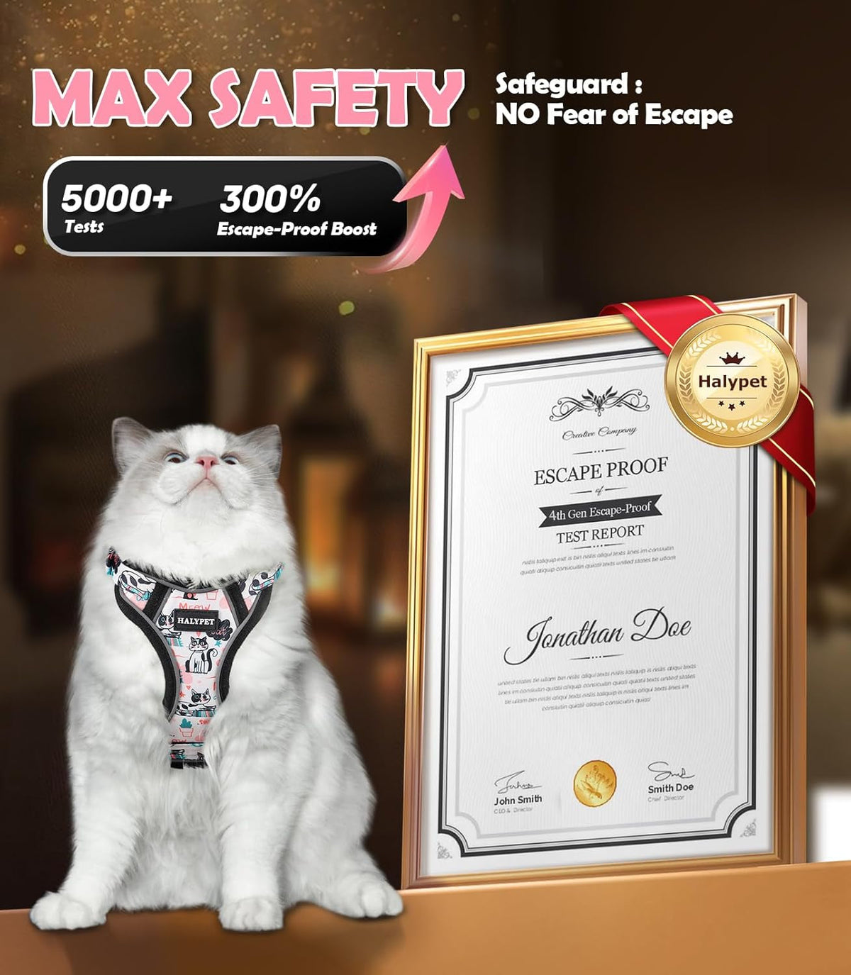 Adjustable Cat Harness and Leash Set with Reflective Trim