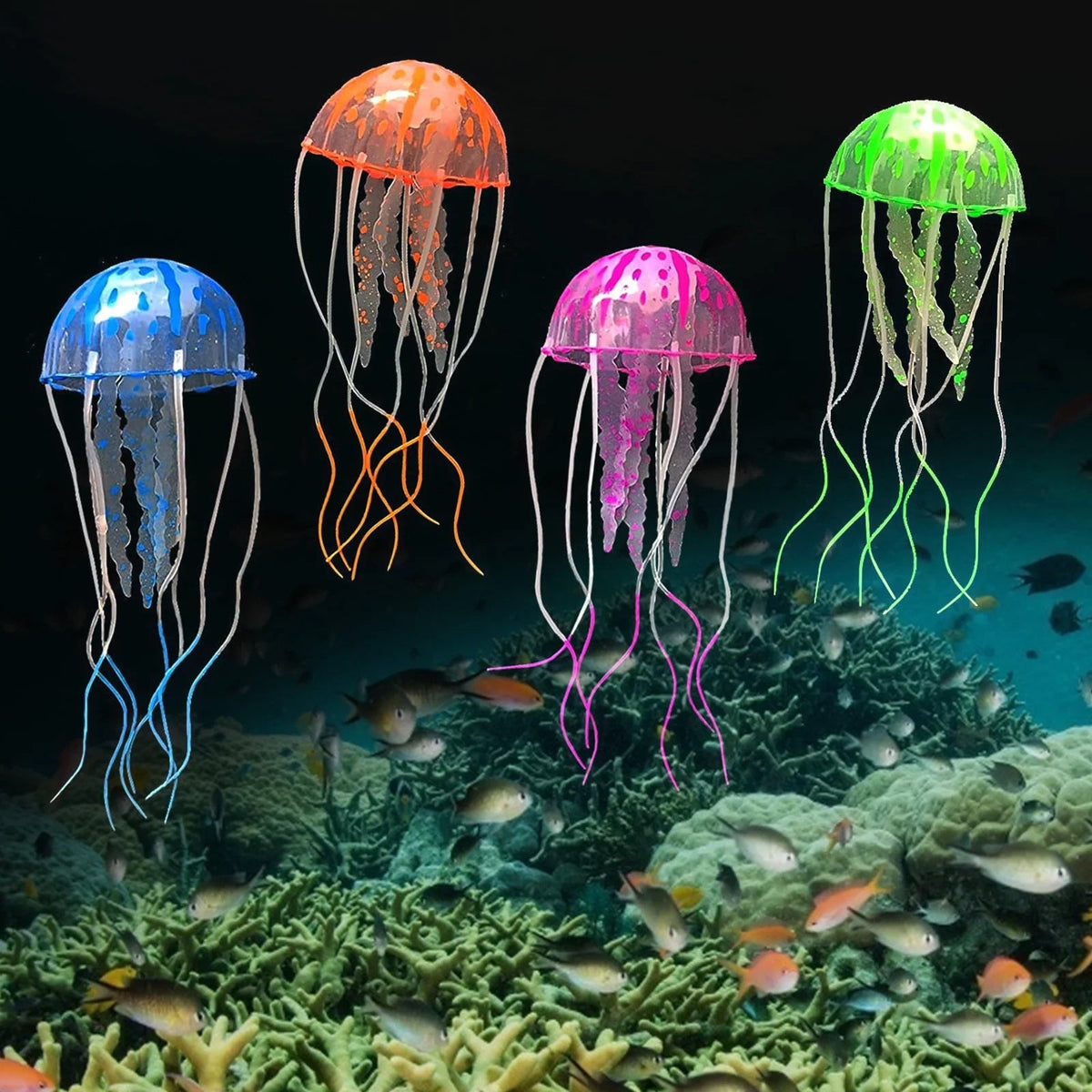 Glowing Jellyfish Aquarium Decorations, 4 Pack