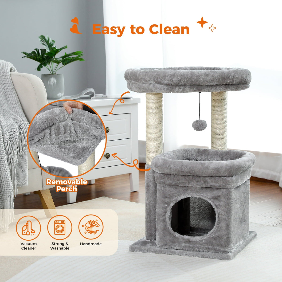 27 in Multi-Level Cat Tree Condo with Perches, Gray