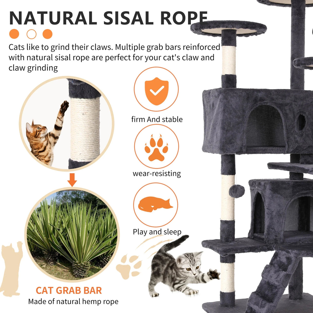 54 in Double Condo Cat Tree with Perch, Ash Gray