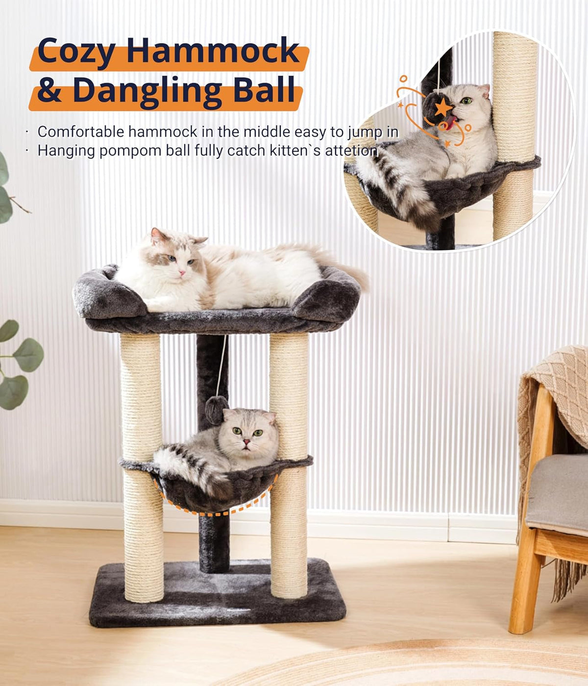 28 in Cat Tree with Window Perch, Hammock and Scratching Post