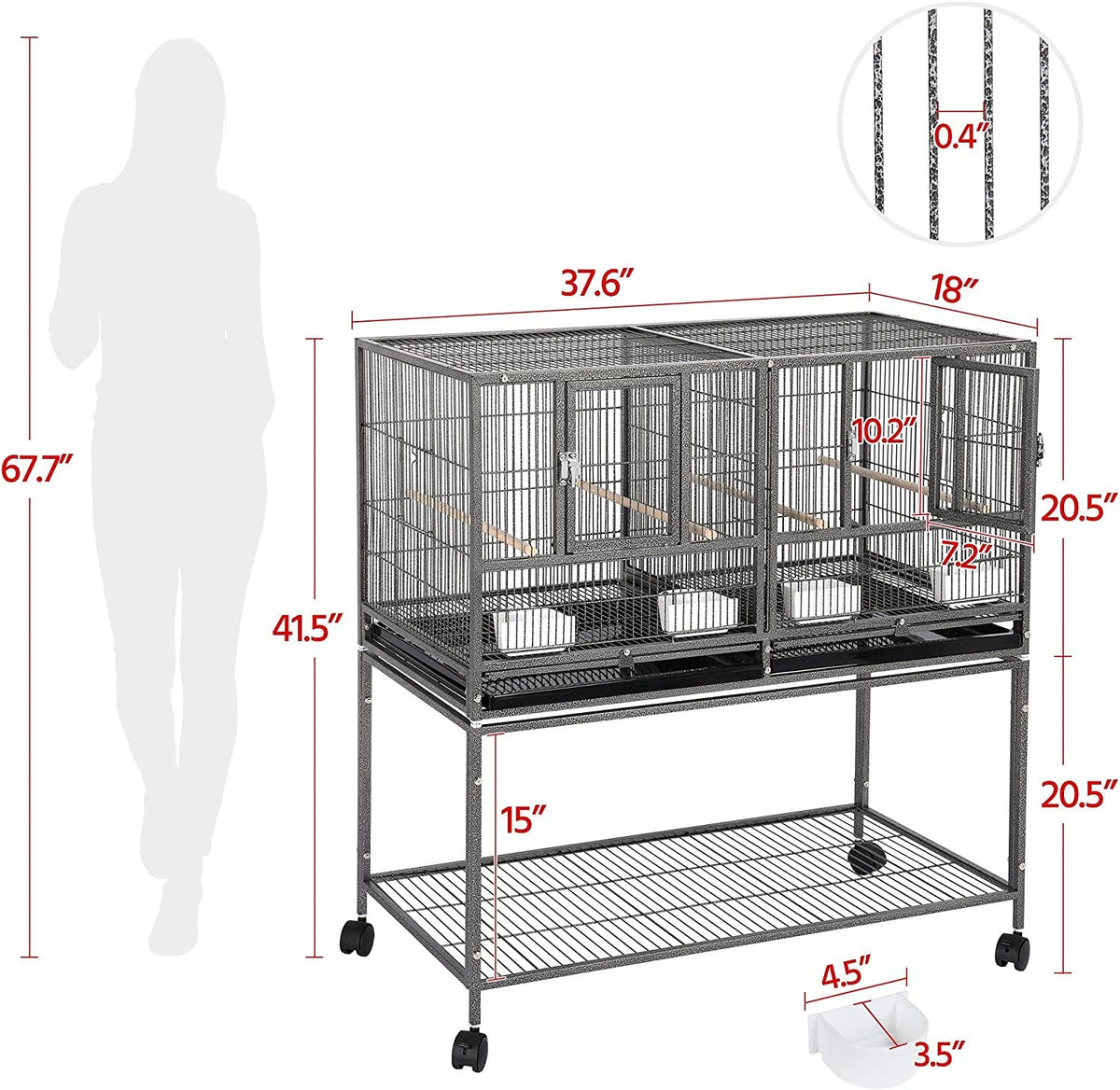 41.5 in Stackable Divided Bird Breeder Cage