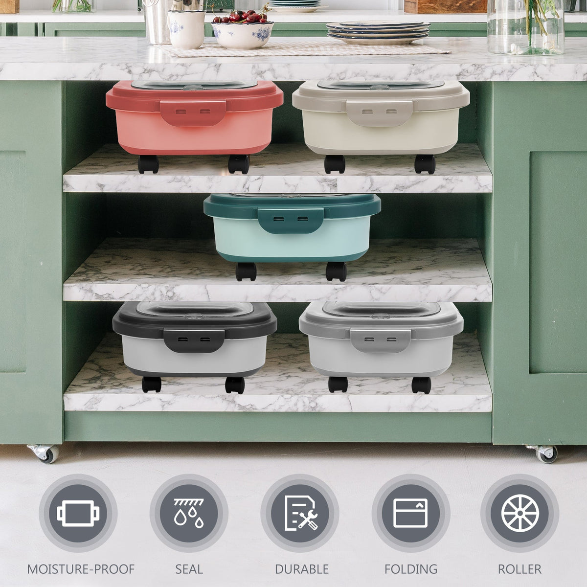 Collapsible Pet Food Container with Wheels, Up to 20 lb, Gray