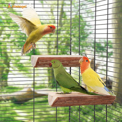 Wooden Parrot Cage Perch Platform, 2 Pack