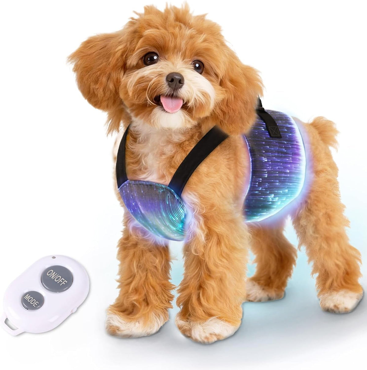 LED Fiber Optic Dog Harness with Remote for Small Pets