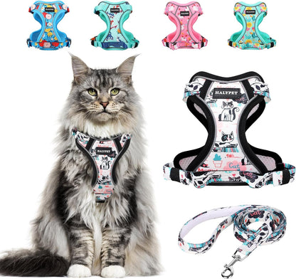 Adjustable Cat Harness and Leash Set with Reflective Trim