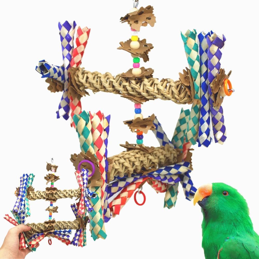 Wide Foraging Parrot Toy with Vine and Bamboo, 11 in