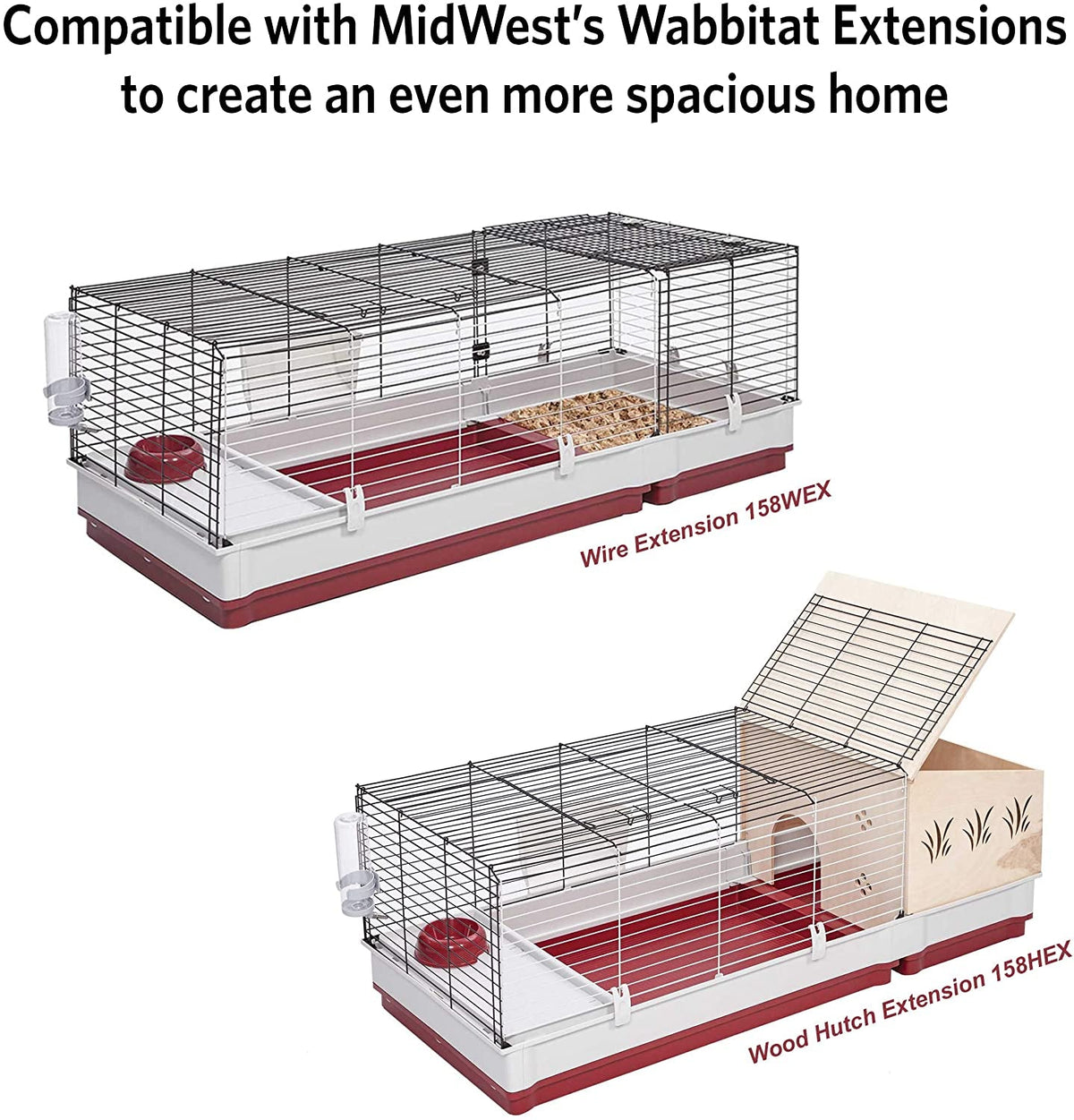 Wabbitat Deluxe Rabbit Home Cage, 39.5 x 23.75 x 19.75 in, Maroon/White