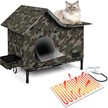 Foldable insulated cat shelter in camo with heating pad