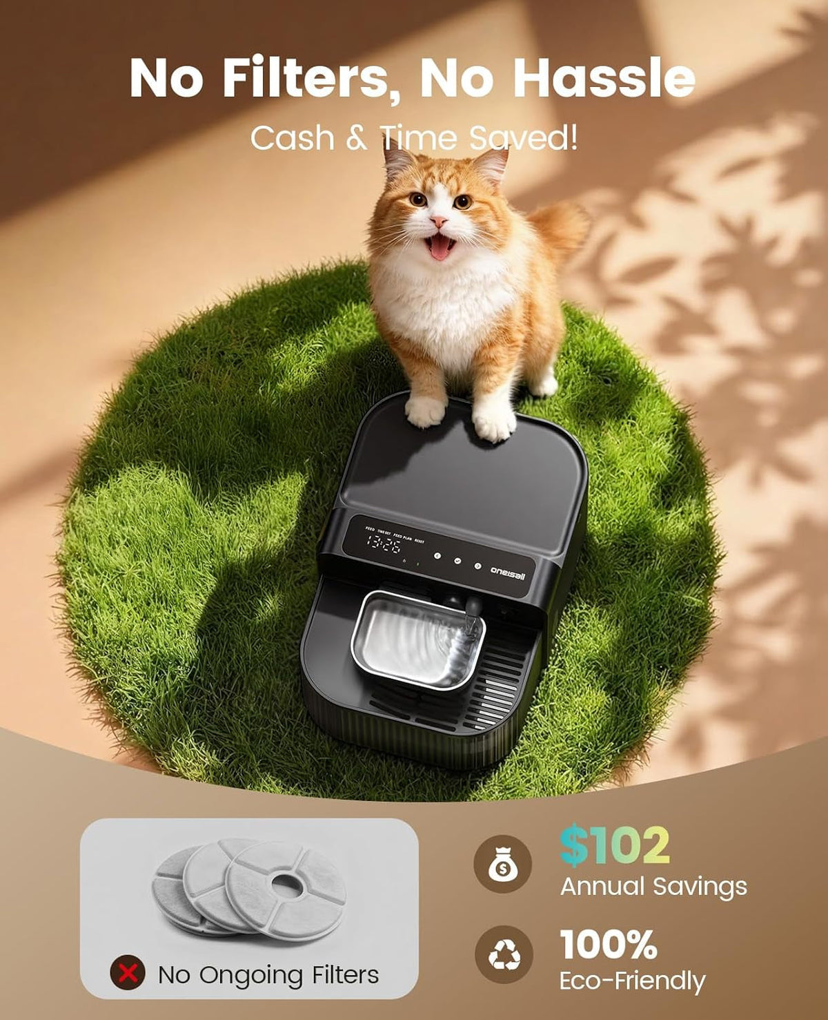 Filterless Wireless Cat Water Fountain, 3.5 L Steel