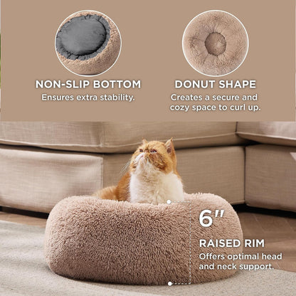 Anti-slip textured bottom and 6-inch raised rim on the Camel Bedsure donut cat bed