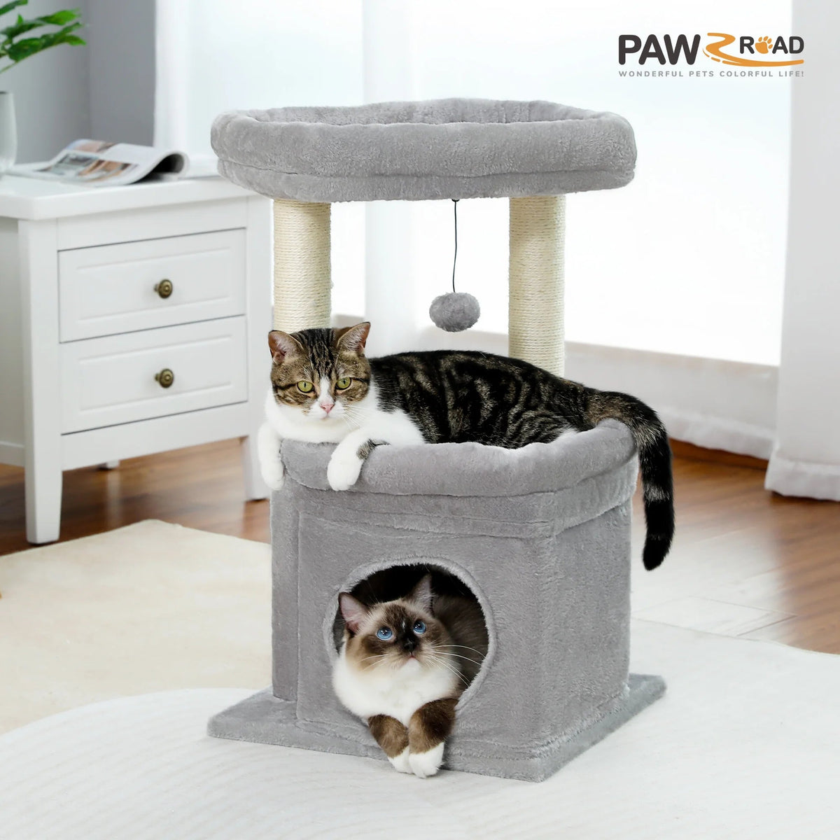 27 in Multi-Level Cat Tree Condo with Perches, Gray
