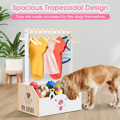 Wooden Dog Closet Organizer with Toy Bin, Pink and White
