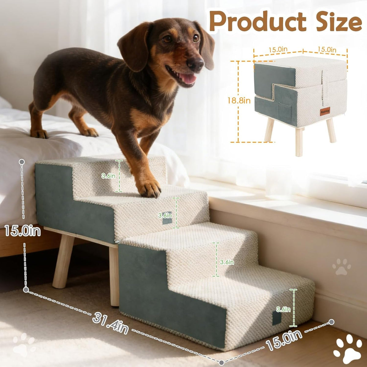 4-Step Foldable Dog Stairs and Ottoman Ramp
