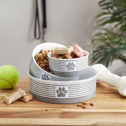 Ceramic Pet Bowl Set, Medium, 2 Piece, Gray