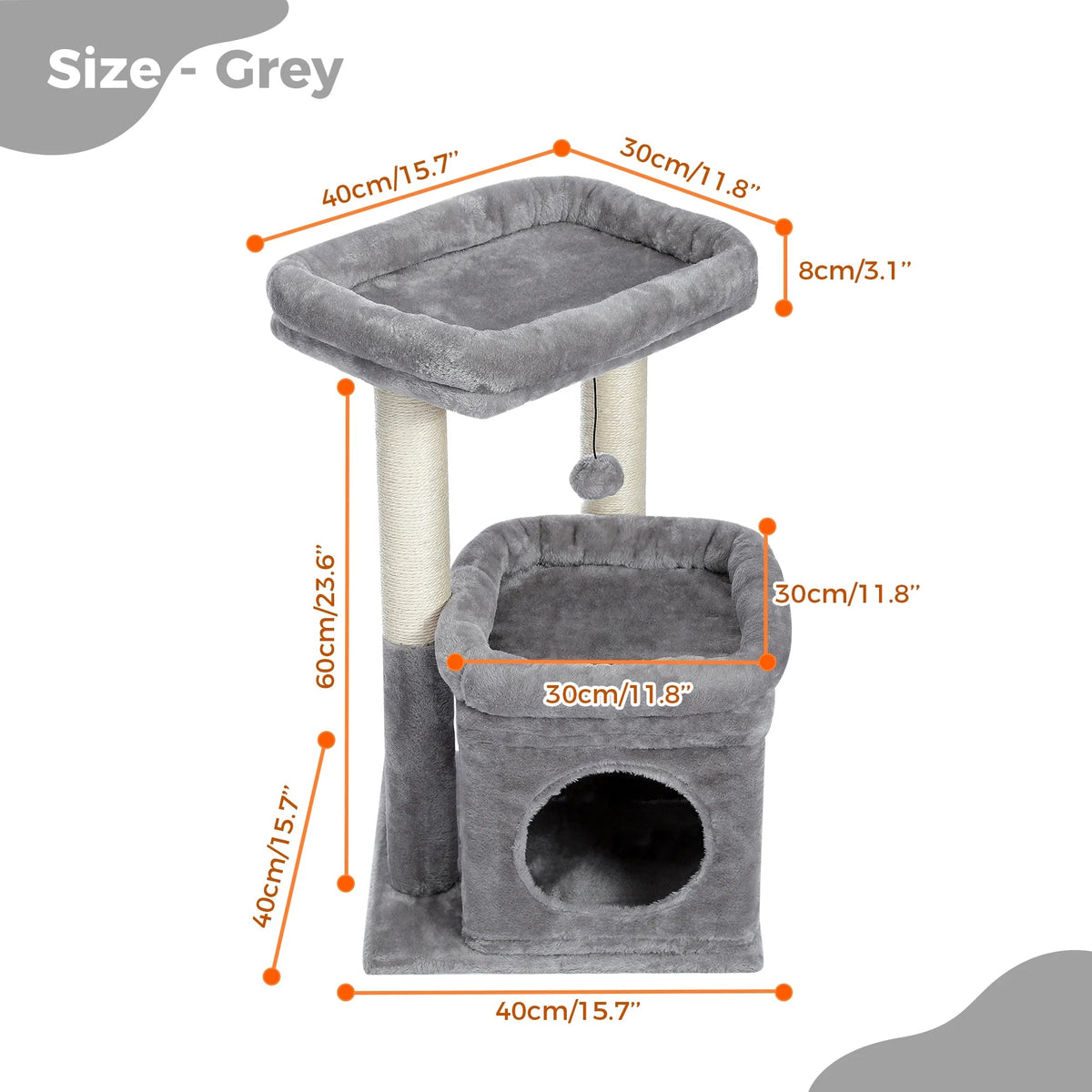 27 in Multi-Level Cat Tree Condo with Perches, Gray