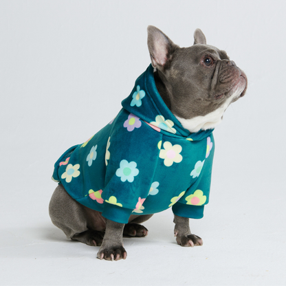Green daisy print dog hoodie with fleece lining - view 4