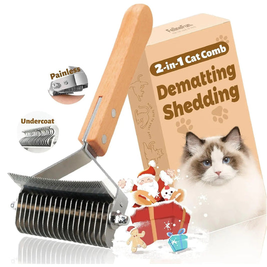 2-in-1 Dematting and Deshedding Brush for Long-Haired Cats