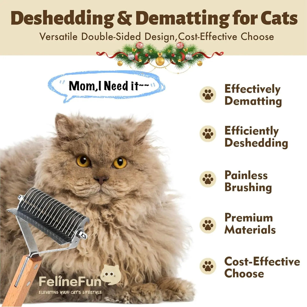 2-in-1 Dematting and Deshedding Brush for Long-Haired Cats