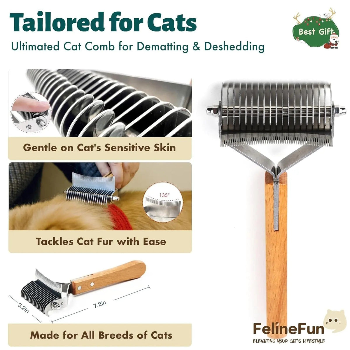 2-in-1 Dematting and Deshedding Brush for Long-Haired Cats