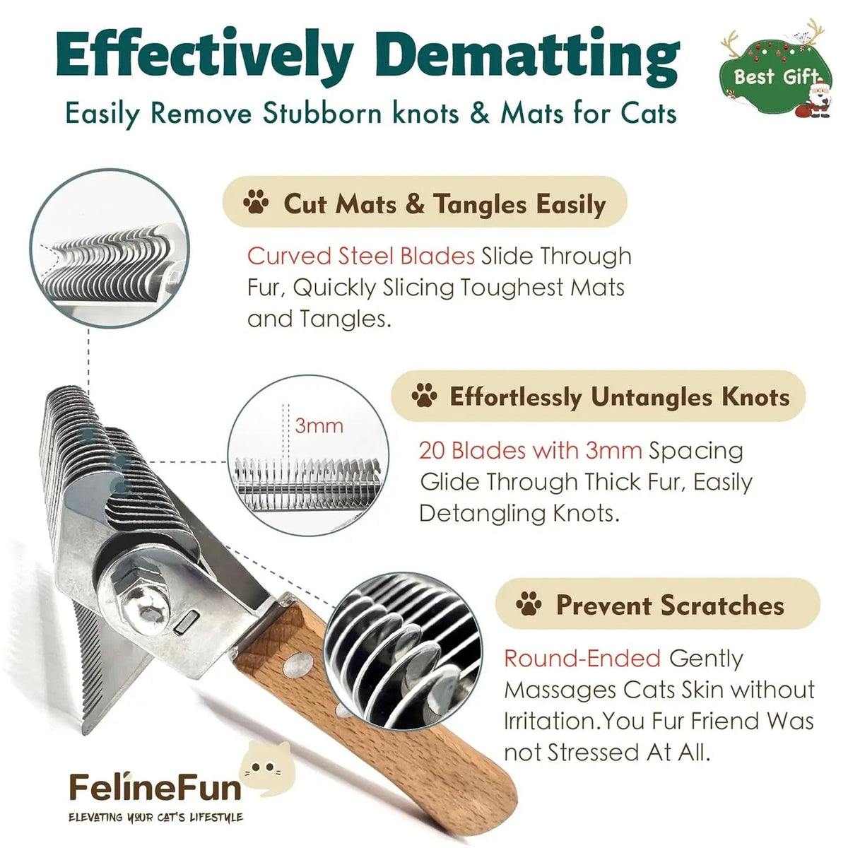 2-in-1 Dematting and Deshedding Brush for Long-Haired Cats