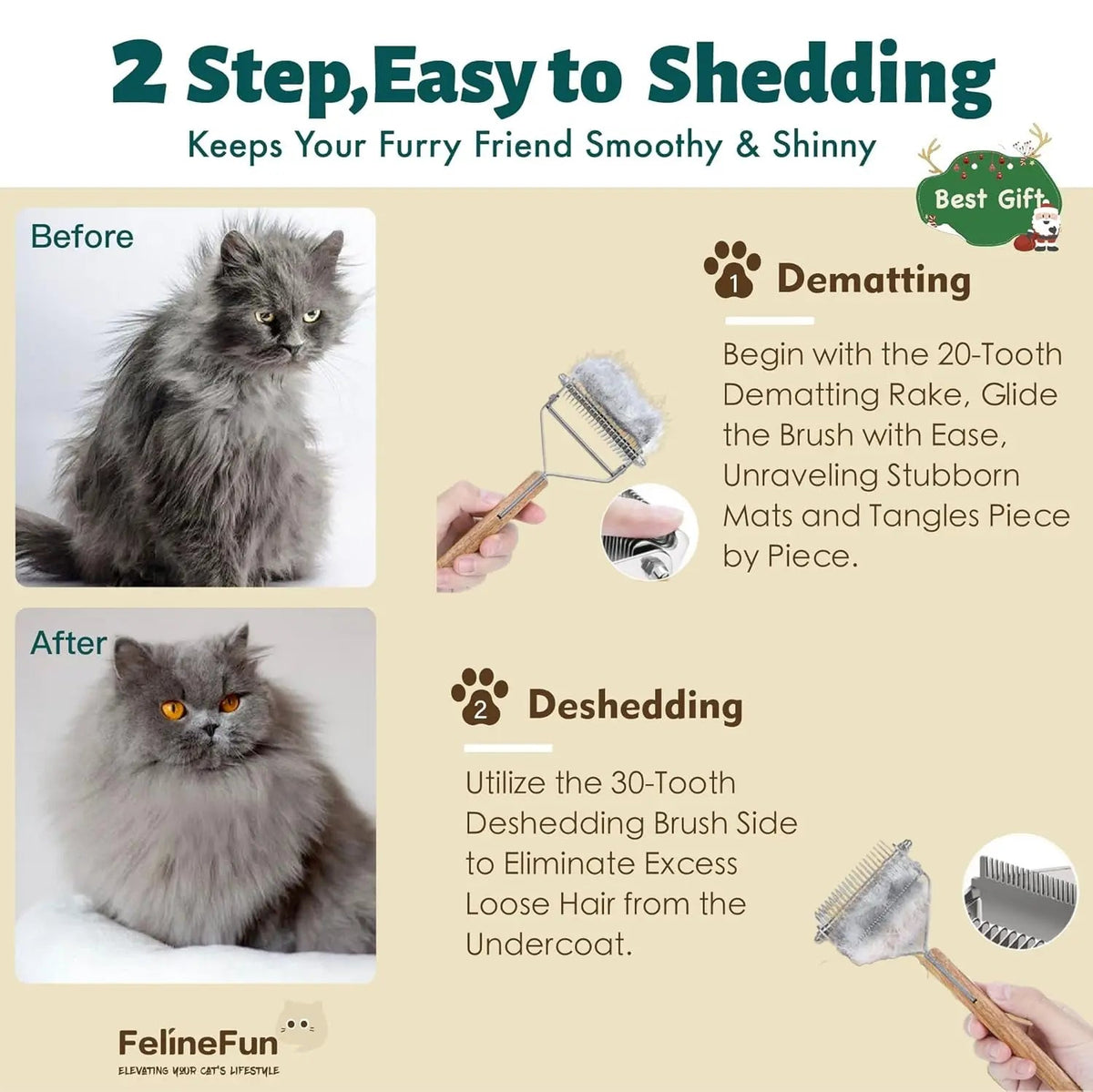 2-in-1 Dematting and Deshedding Brush for Long-Haired Cats