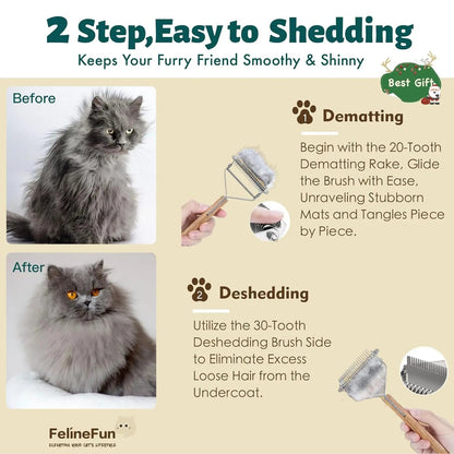 2-in-1 Dematting and Deshedding Brush for Long-Haired Cats