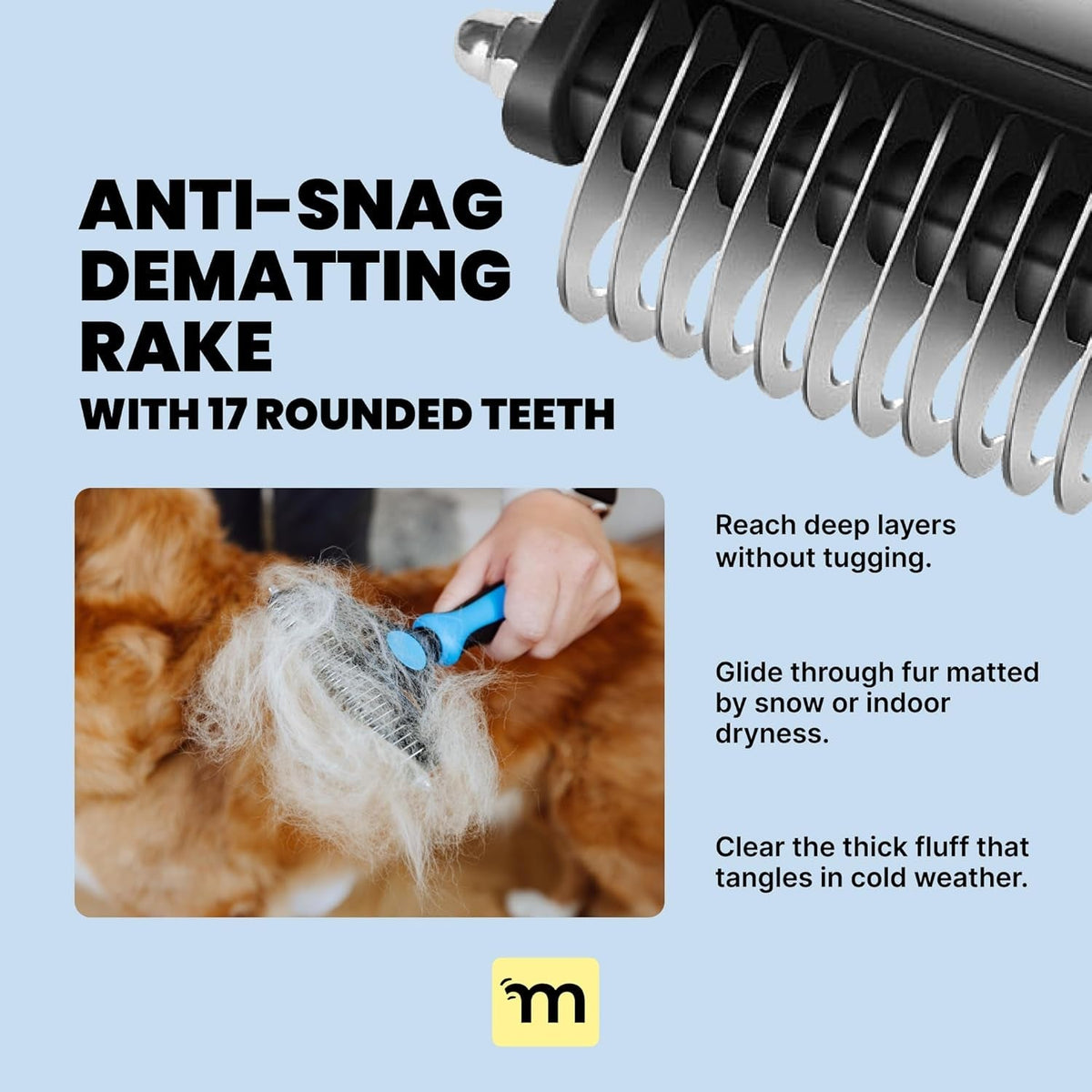 2-in-1 Deshedding and Dematting Brush for Dogs and Long-Haired Cats