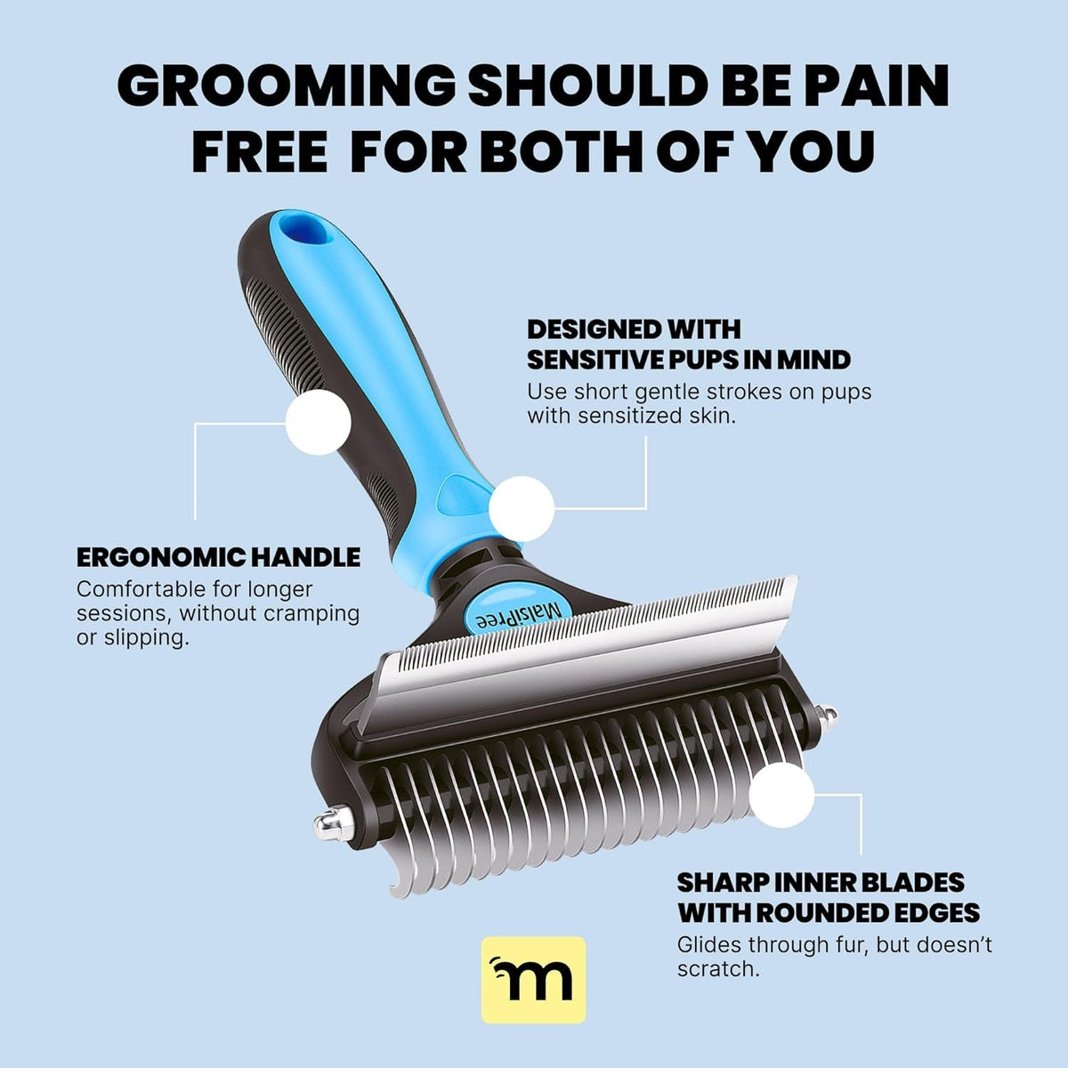 2-in-1 Deshedding and Dematting Brush for Dogs and Long-Haired Cats