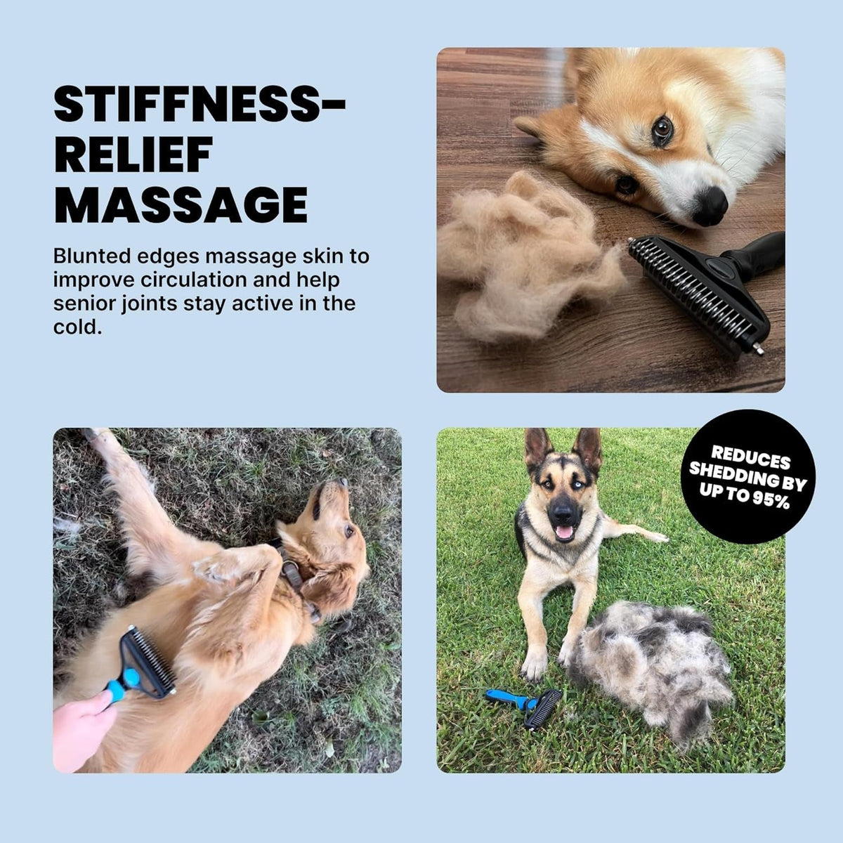 2-in-1 Deshedding and Dematting Brush for Dogs and Long-Haired Cats