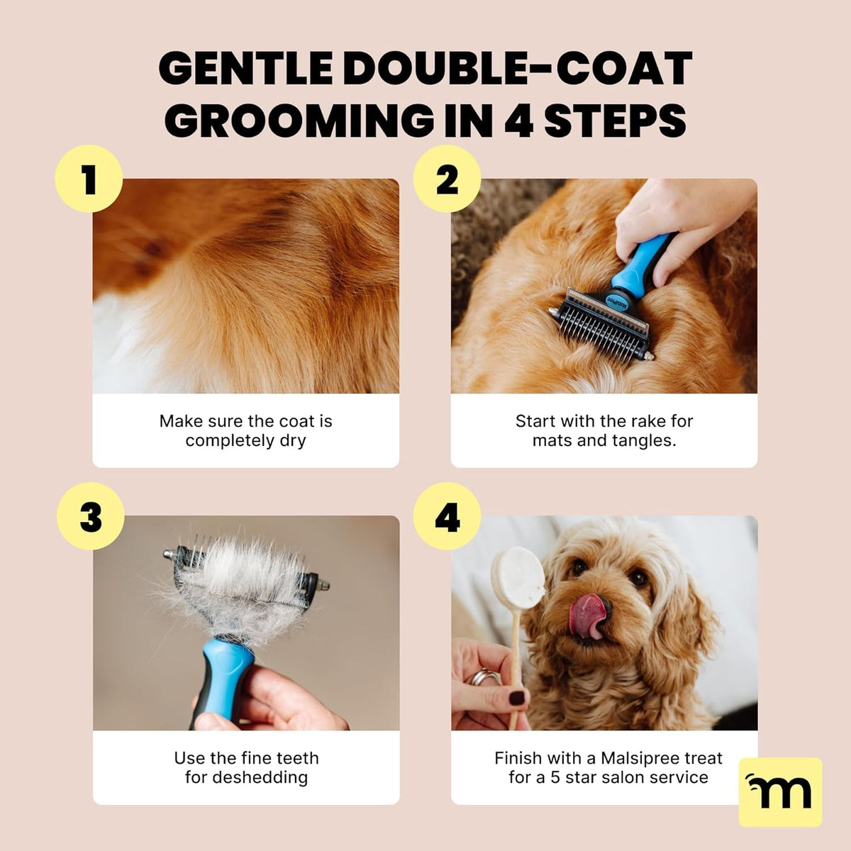 2-in-1 Deshedding and Dematting Brush for Dogs and Long-Haired Cats