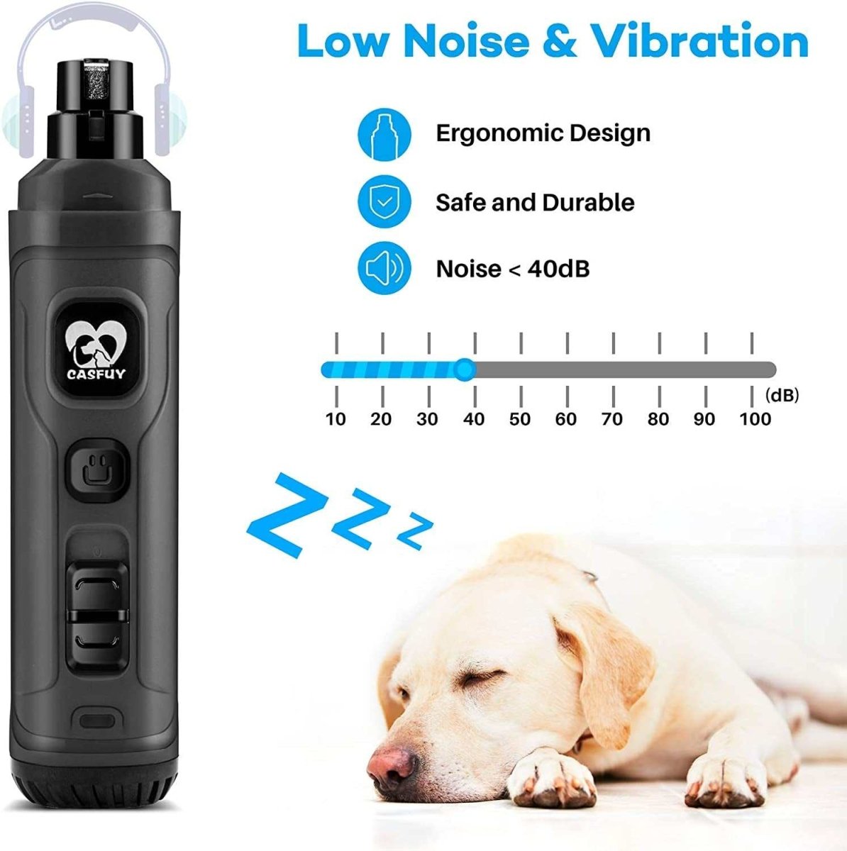 Rechargeable Dog Nail Grinder with 2 LED Lights