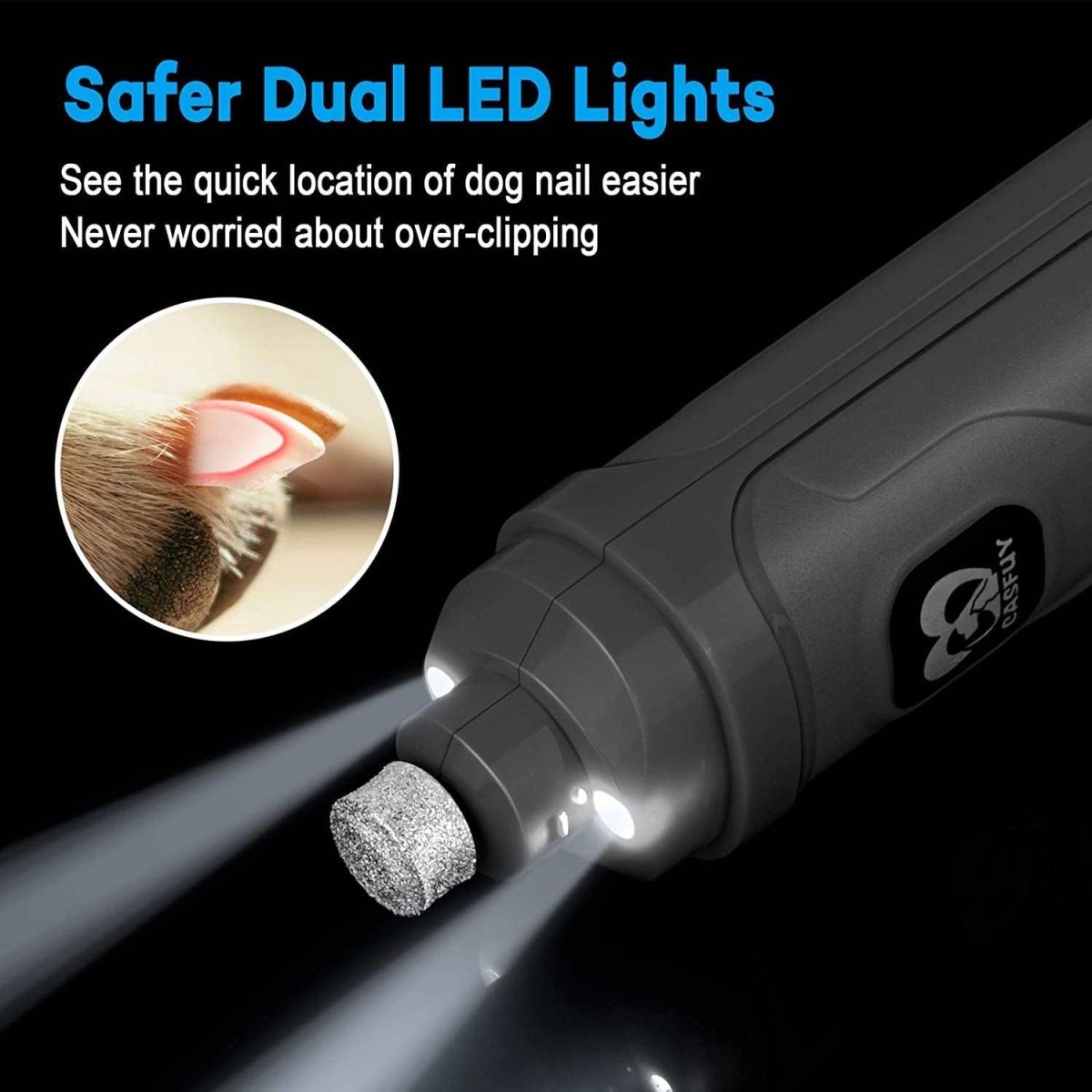 Rechargeable Dog Nail Grinder with 2 LED Lights