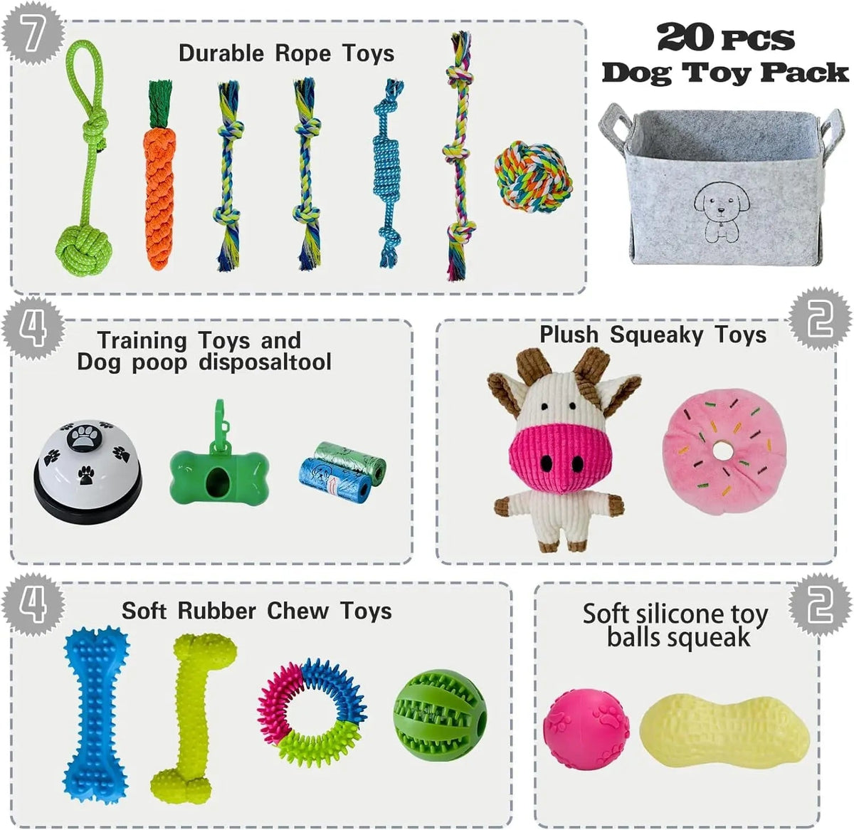20-Piece Puppy Teething Chew Toy Set with Basket