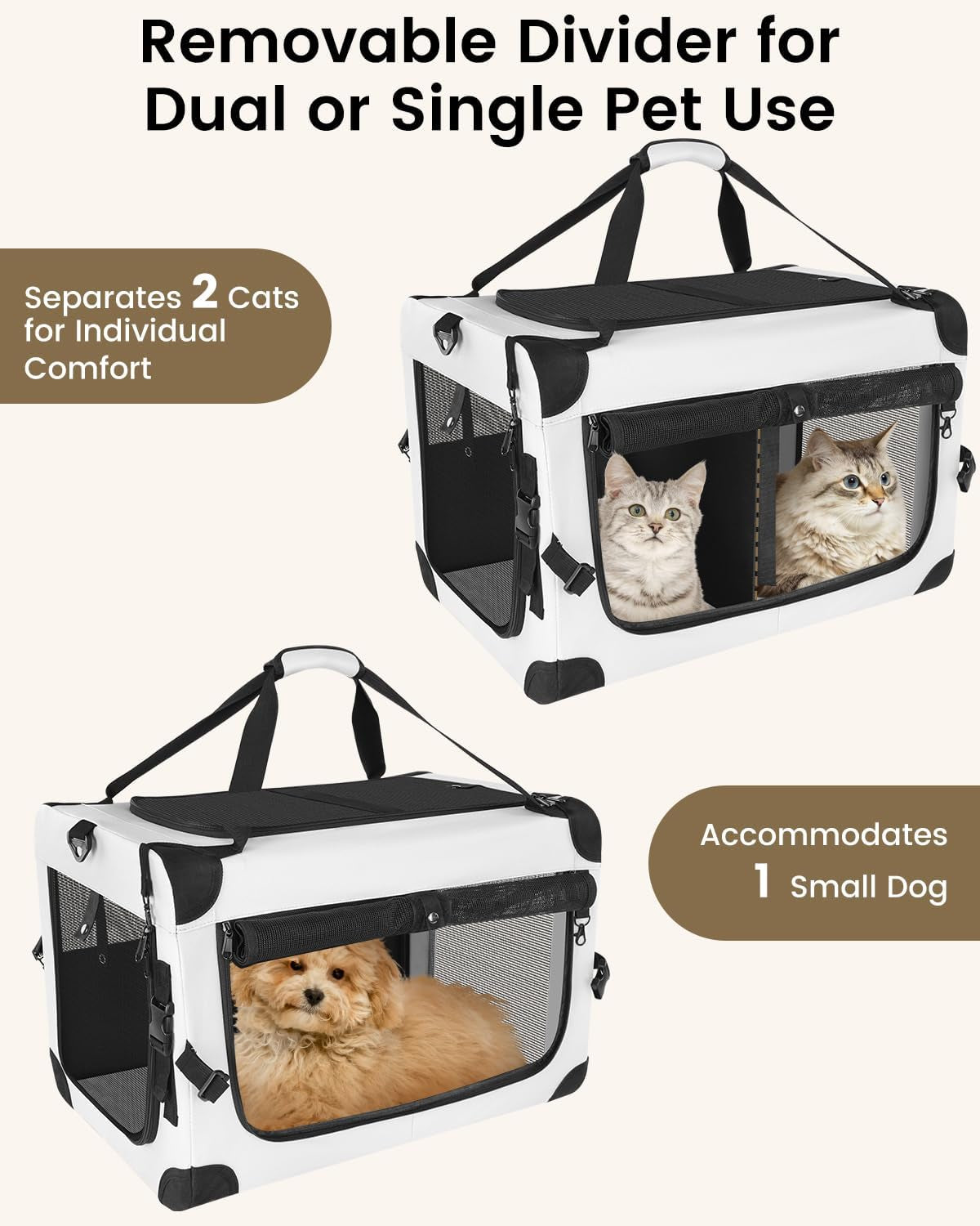 Large Soft-Sided Cat Carrier for 2 Cats, Up to 55 lbs