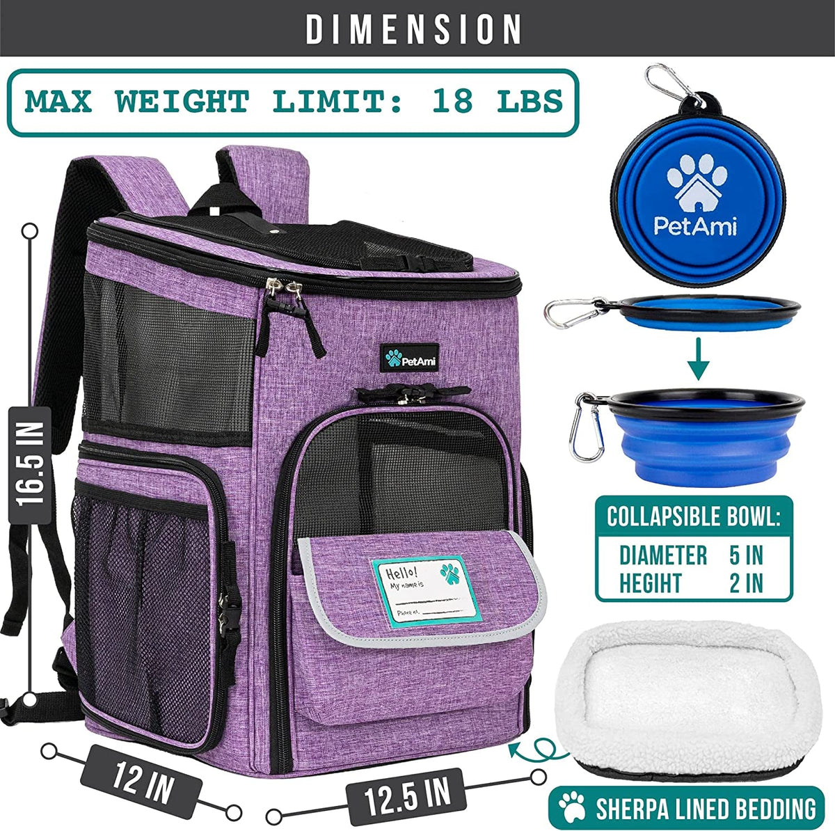 PetAmi Pet Carrier Backpack for Dogs and Cats