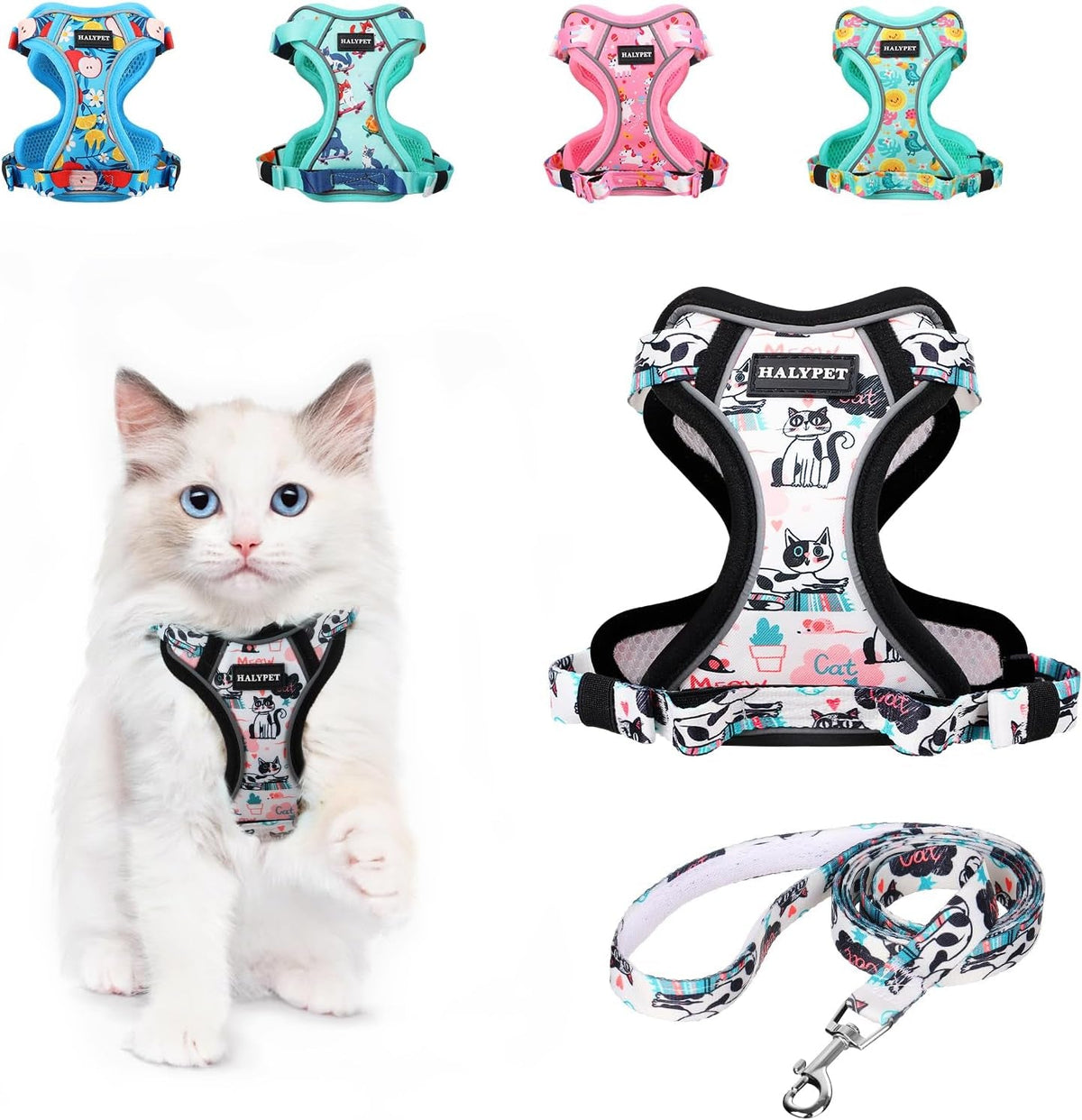 Adjustable Cat Harness and Leash Set with Reflective Trim