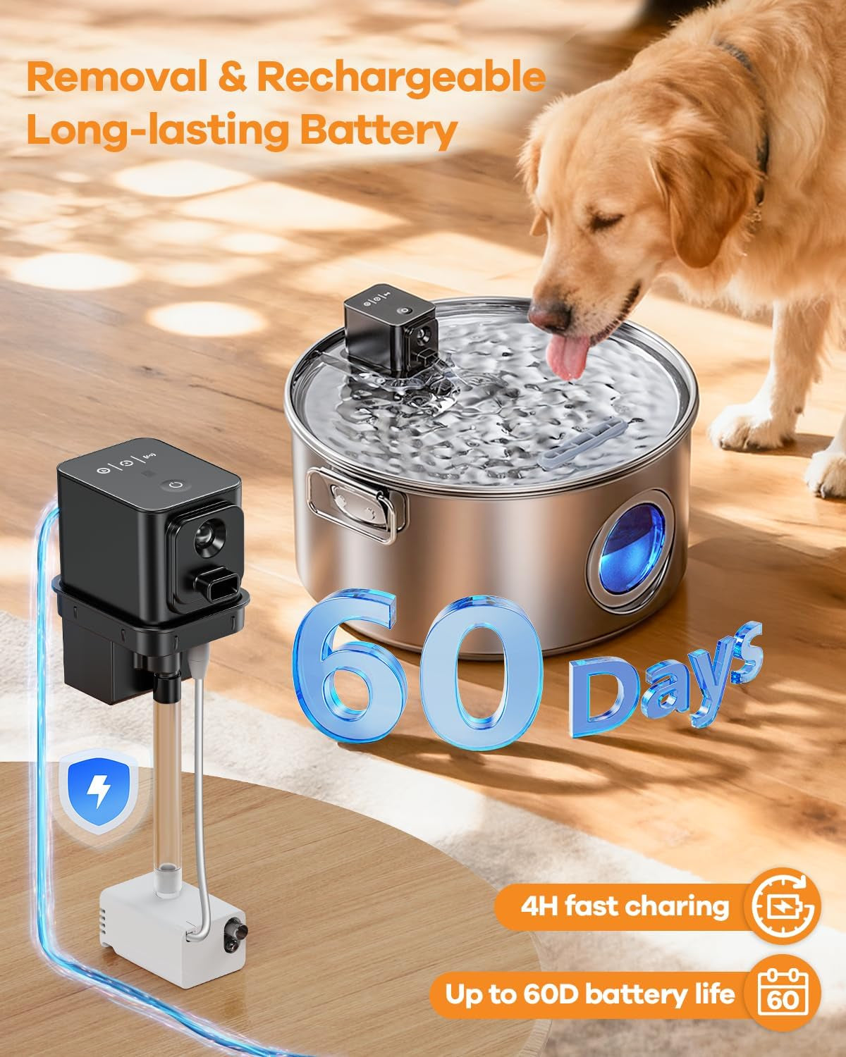 Wireless Stainless Steel Dog Fountain, 3.4 Gallon