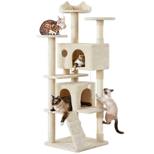 70 in Double Condo Cat Tree with Scratching Posts, Cream