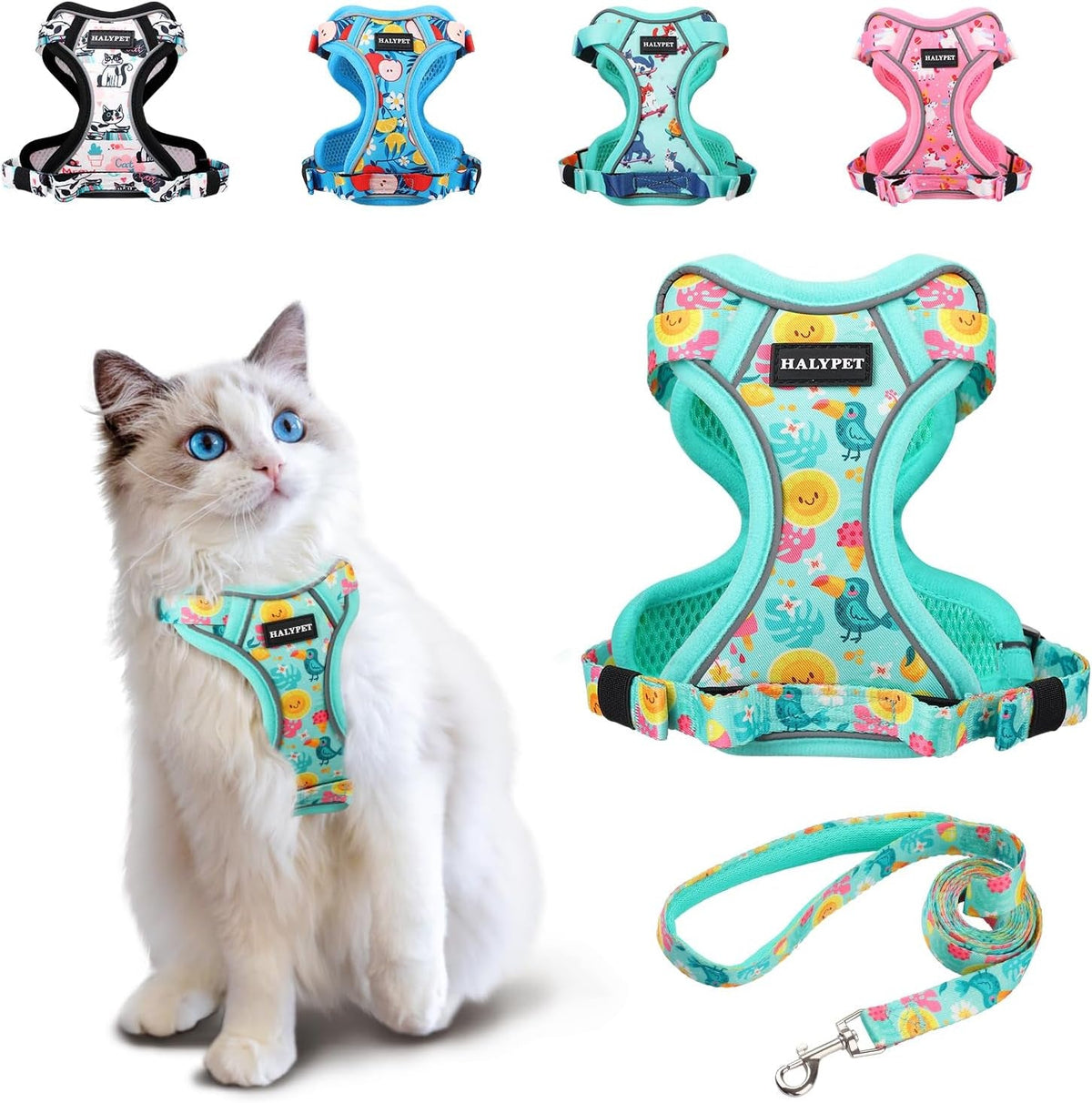 Adjustable Cat Harness and Leash Set with Reflective Trim