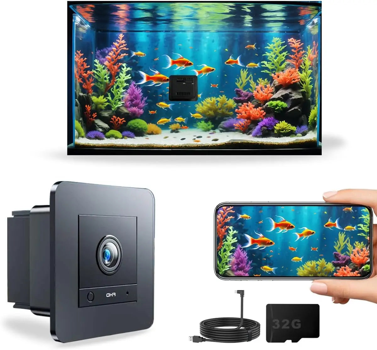 2K Aquarium & Terrarium Camera – Night Vision, 32GB, No Subscription