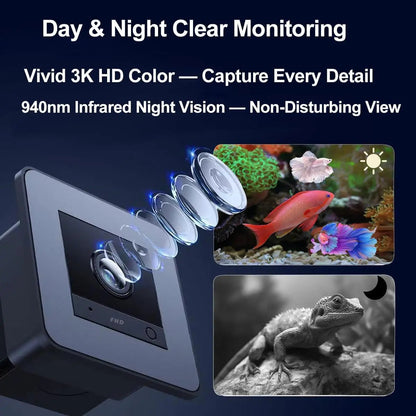 2K Aquarium & Terrarium Camera – Night Vision, 32GB, No Subscription