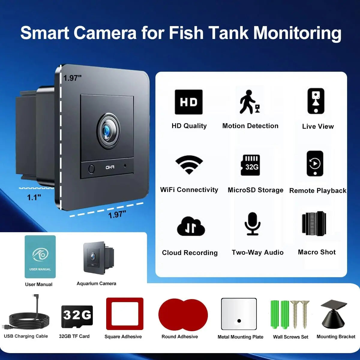 2K Aquarium & Terrarium Camera – Night Vision, 32GB, No Subscription