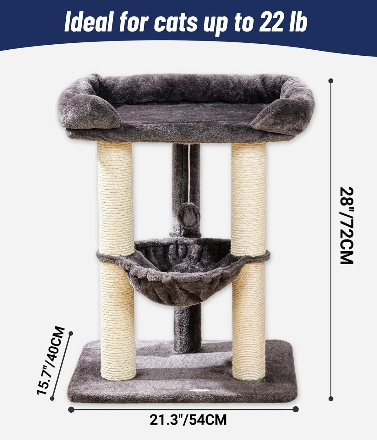 28 in Cat Tree with Window Perch, Hammock and Scratching Post