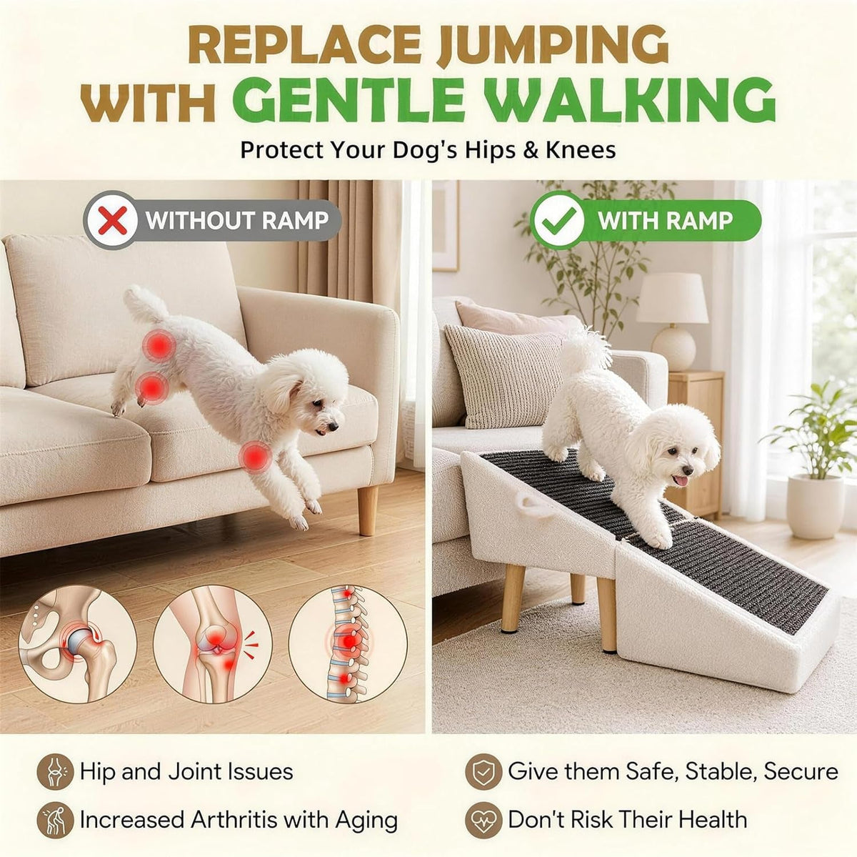 16" Foldable Dog Ramp Ottoman – Non-Slip, 220-lb Capacity