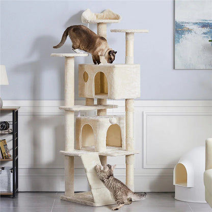 70 in Double Condo Cat Tree with Scratching Posts, Cream